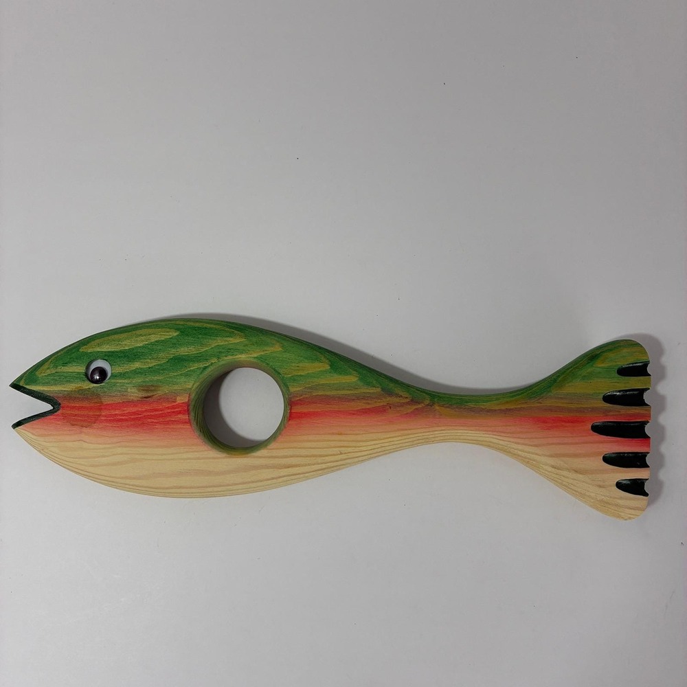 VTG 1992 Dunn's Woodworks Hand Carved Wooden Fish Bottle Opener Rainbow Trout